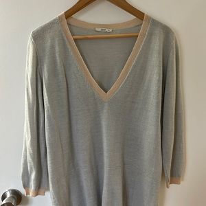 Prada sweater, light blue with pink trim, 3/4 length sleeve, size 44